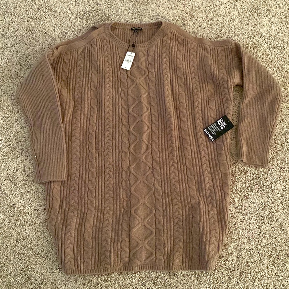 Cold shoulder cable knit sweater dress